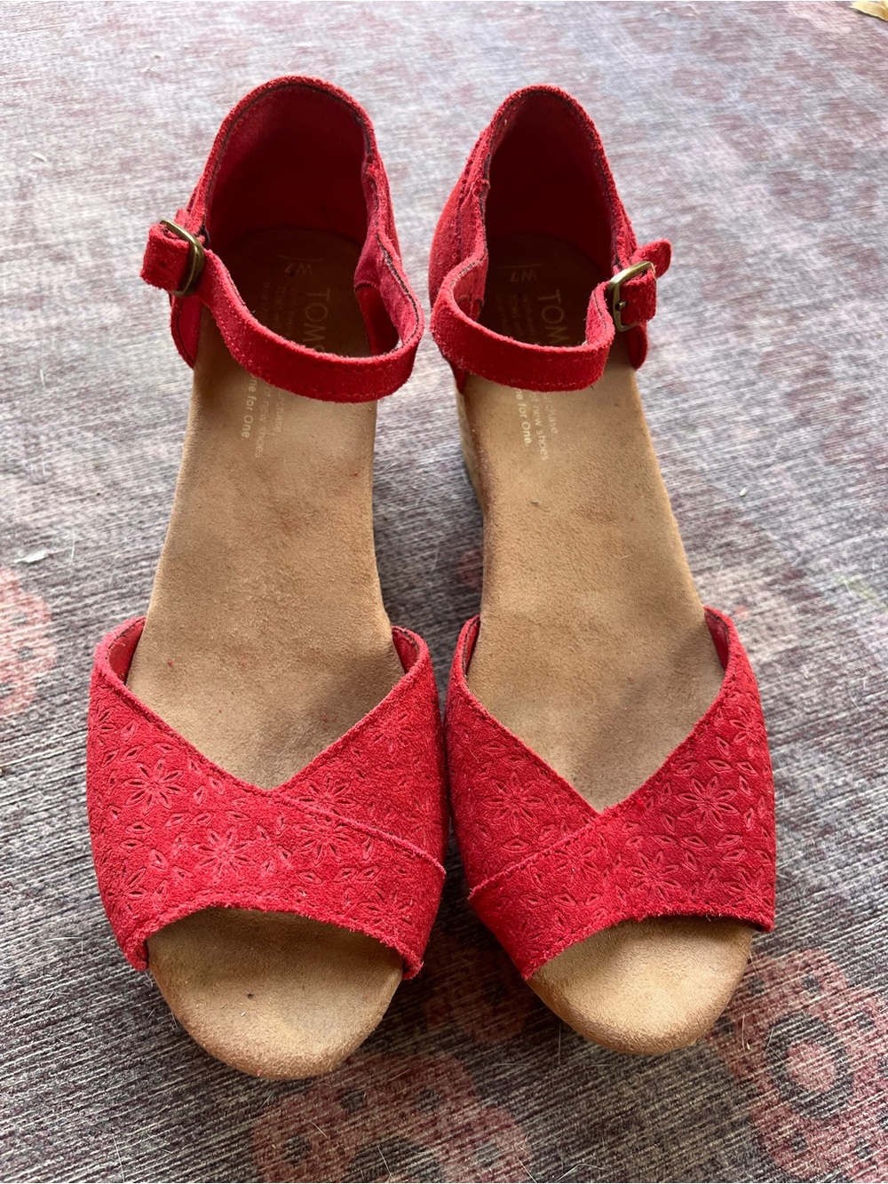 Tom’s Red Suede Platform Sandals